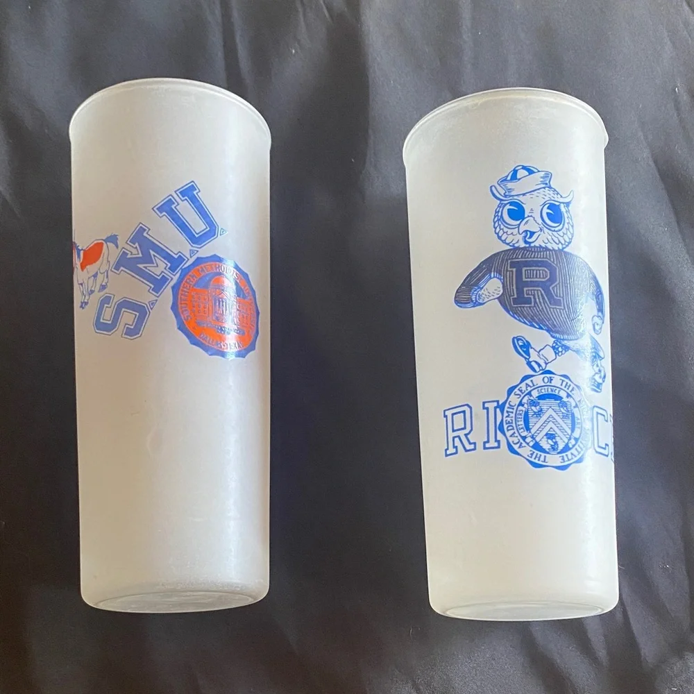 Vintage Frosted SMU and Rice University Frosted Glasses NCAA
